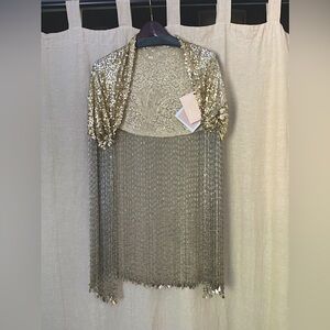 Couture Beaded Sequin Cape | JZ Rose | Gold Silk Mantle | One Size